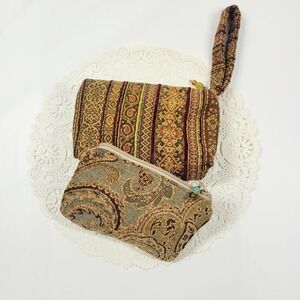 Woven Tapestry Vintage Floral Bags Lot Of Two Cosmetics Toiletries Travel